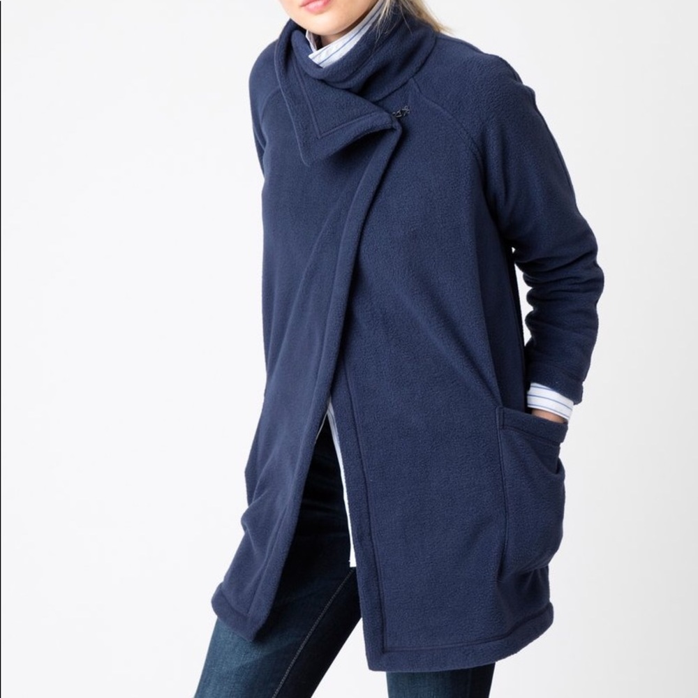 Women’s Navy Asymmetrical Fleece Coat